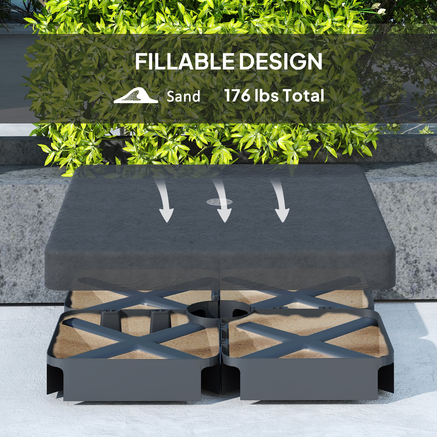 4 Piece Offset Umbrella Base Weight For 176 Lbs Sand Heavy Duty Outdoor Weights For Umbrella Stand, Black