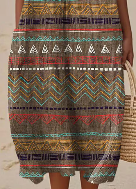Women'S Round Neck Sleeveless Color-Block Printed Dress