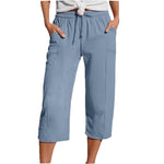 Women's Cotton-Linen Solid-Color Casual Cropped Pants With Elastic Waist