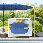 Garden Parasol, Double-Sided Sun Umbrella With LED Solar Lights, Patio Parasol For Outdoor, Blue