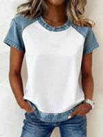 Color-block Printed Short-sleeve Womens Loose Top