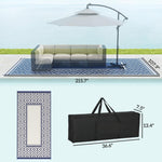 Reversible Outdoor Rug, Waterproof Plastic Straw With Carry Bag, 9 X 18, Blue & White Gourd Border