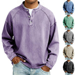 Men's Solid-Colored Casual Top Vintage Long-Sleeve Shirt