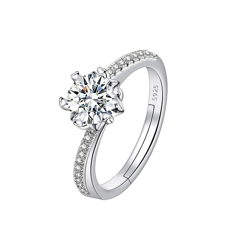 Fashion Classic Six-Prong 1 Carat Diamond Ring Luxury Wedding Jewelry Adjustable For Couples