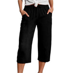 Women's Cotton-Linen Solid-Color Casual Cropped Pants With Elastic Waist