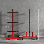 2 Inch Weight Plate Rack, Plate Rack Holder For Olympic Weight Plates And Bars, With 4 Transport Wheels And 6 Fasten Clamps, 440 Lbs. Capacity, Red