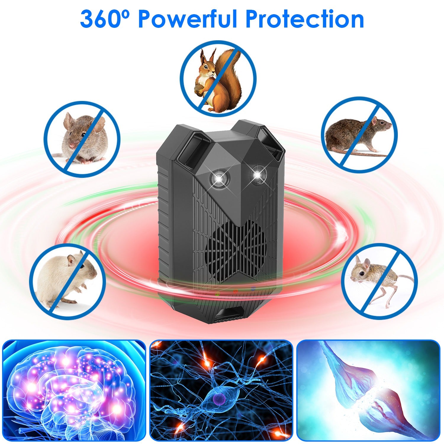 2 Pack Under Hood Ultrasonic Rodent Repeller Rodent Control Deterrent Chaser Blocker For Vehicle Indoor With Strobe Light 3 Power Supplies