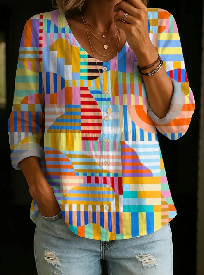 Women's Fashion Round-Neck Printed Plus-Size Shirt