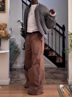 Brown Side Cutout Deconstructed Wide Leg Cargo Pants