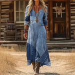 Personalized Retro Chic V-Neck Long-Sleeve Dress