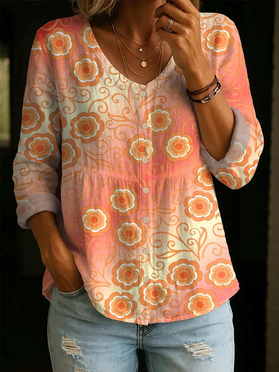 Women's Fashion Round-Neck Printed Plus-Size Shirt