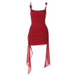 Strap-and-flower Wrap Dress With A Figure-hugging Fit And Flowing Ribbons