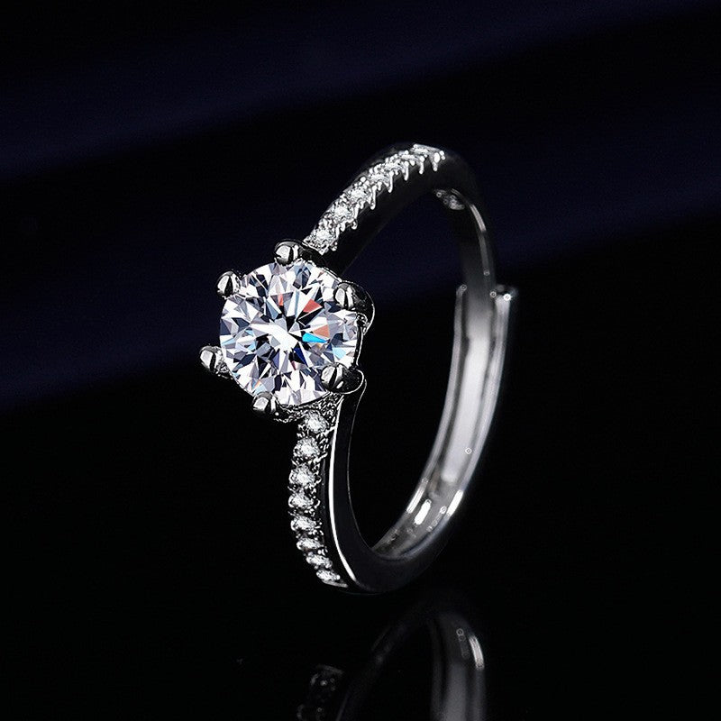 Elegant 1ct Simulated Moissanite Six-Prong Ring Luxury Wedding Jewelry For Women