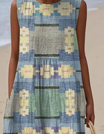 Women'S Round Neck Sleeveless Color-Block Printed Dress