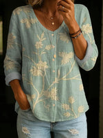 Women's Fashion Round-Neck Printed Plus-Size Shirt