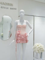 Womens Strapless Sequin Flower Dress