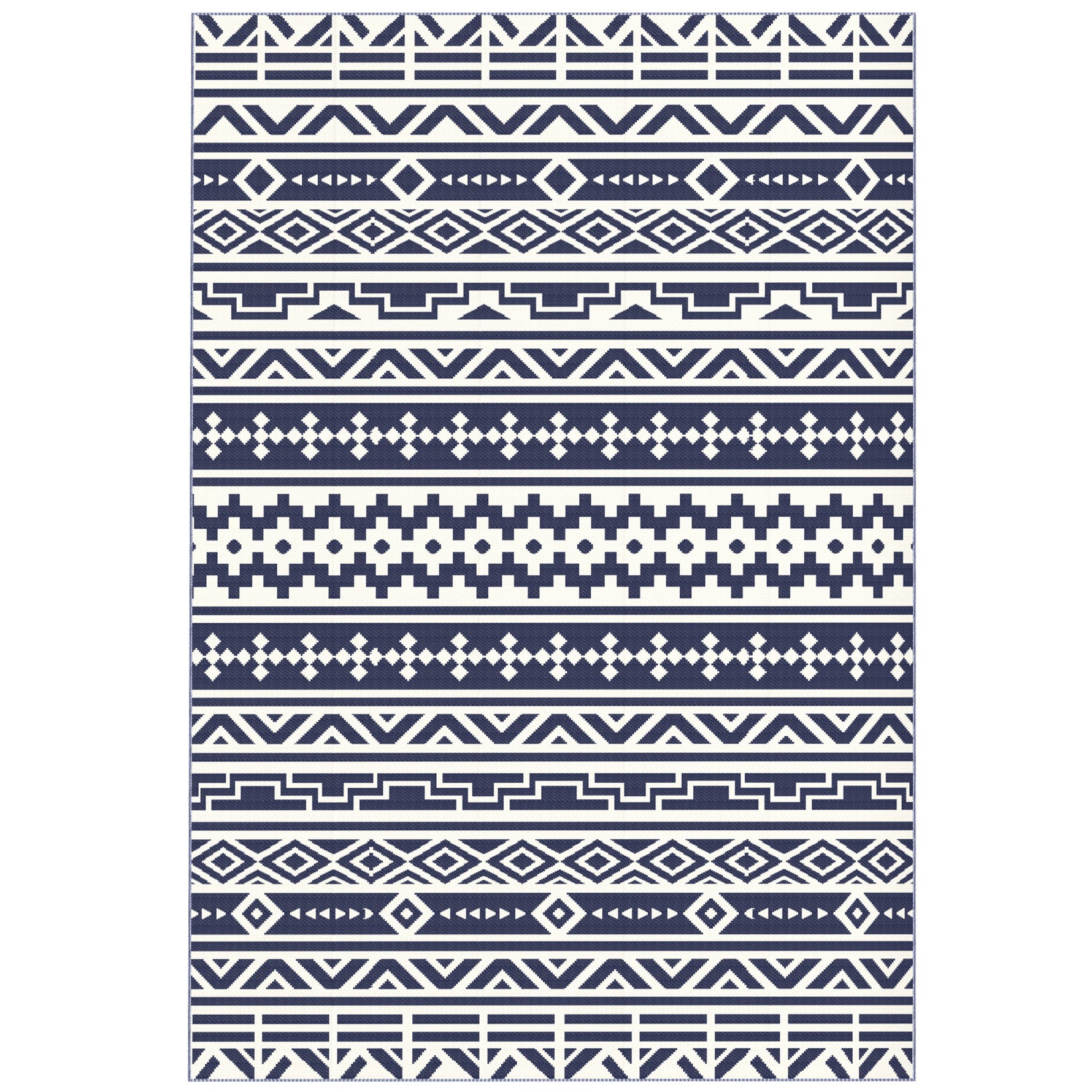 Reversible Outdoor Rug, Waterproof Plastic Straw With Carry Bag, 6 X 9, Blue  White Geometric