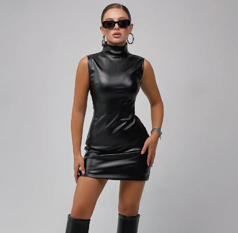Leather Mini Skirt Solid Color High-end Mid-rise Street Style