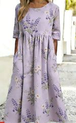 Printed Ladies Long-sleeved Round Neck Dress