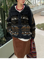 Fair Isle Retro Ethnic Style Cable-Knit Cardigan Sweater
