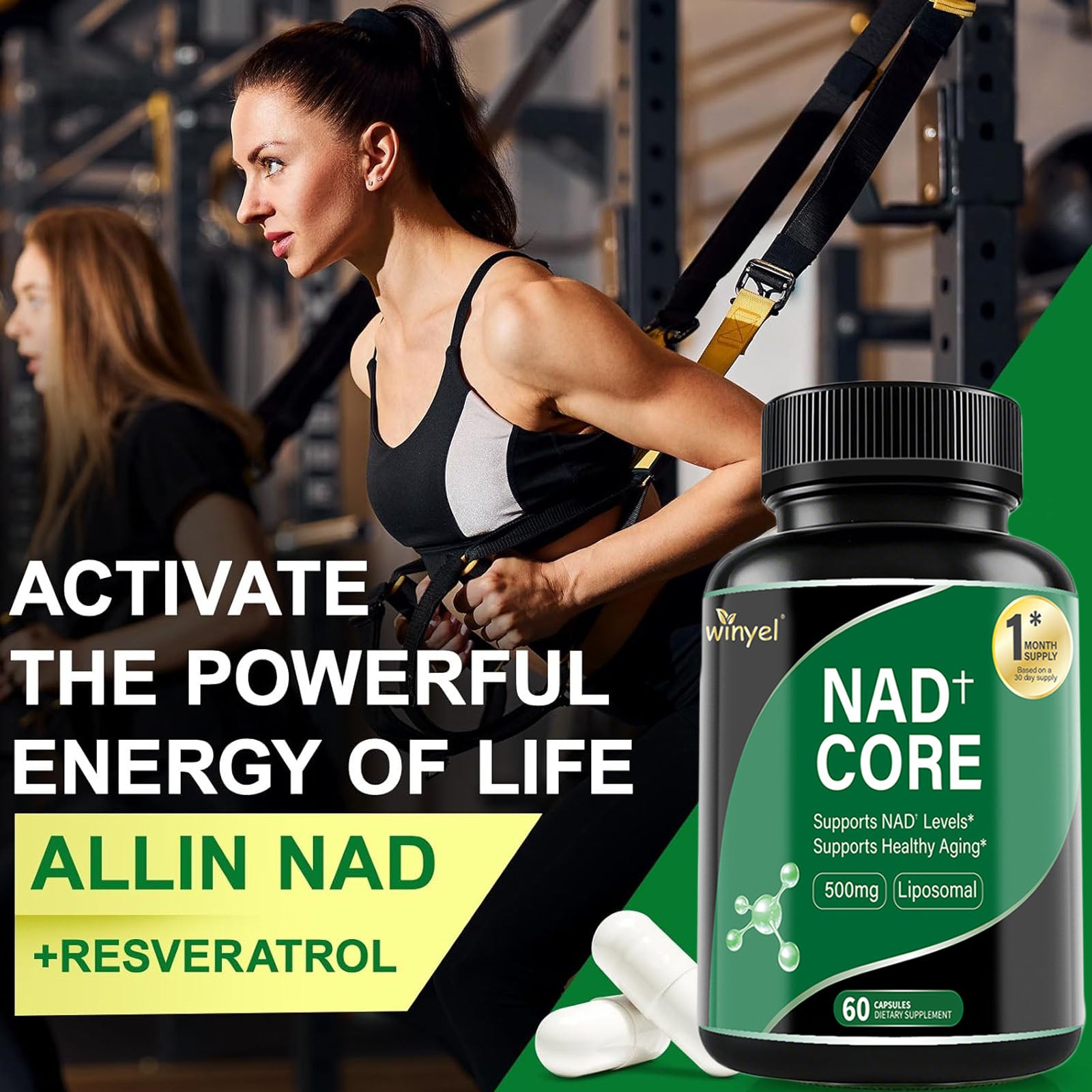 60 Capsules Of High-concentration Liposomal NAD Enhancer - Energy, Focus, And Healthy Aging, Containing Nicotinamide Riboside, Resveratrol, And Rutin - High-quality, High-purity Formula