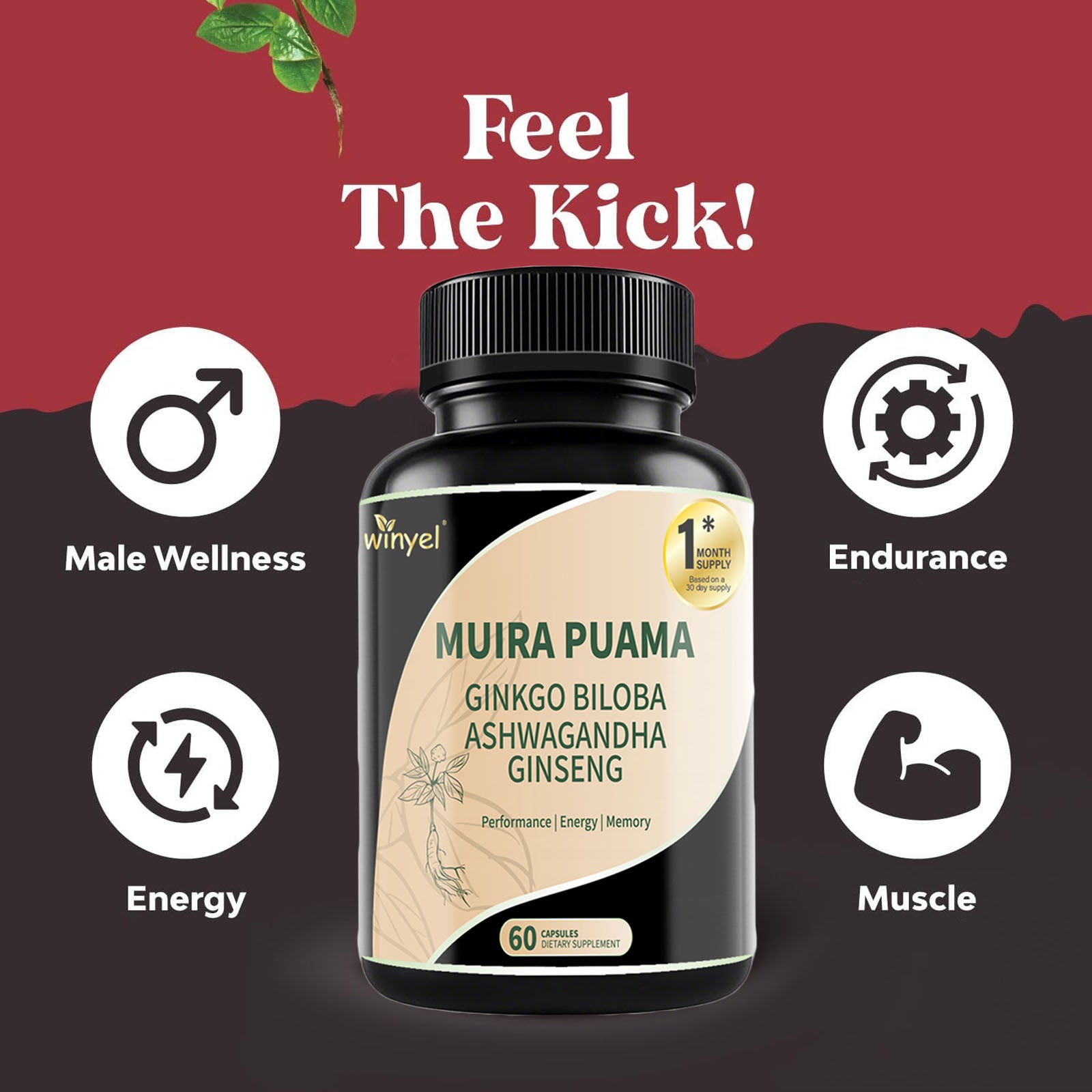 Muira Puama Ginseng Ashwagandha Ginkgo Tribulus  Herbal Supplements  Unleash Your Potential Through Our Pills  Dietary Supplements, Help Promote An Active And Healthy Lifestyle  60 Capsules