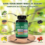 Soursop Supplement Containing 20 Herbal Extracts Including Seaweed, Lion's Mane Mushroom, Turmeric, Black Seed Oil, Oregano, And Mullein, Promoting Overall Health. Vegan, 60 Capsules.