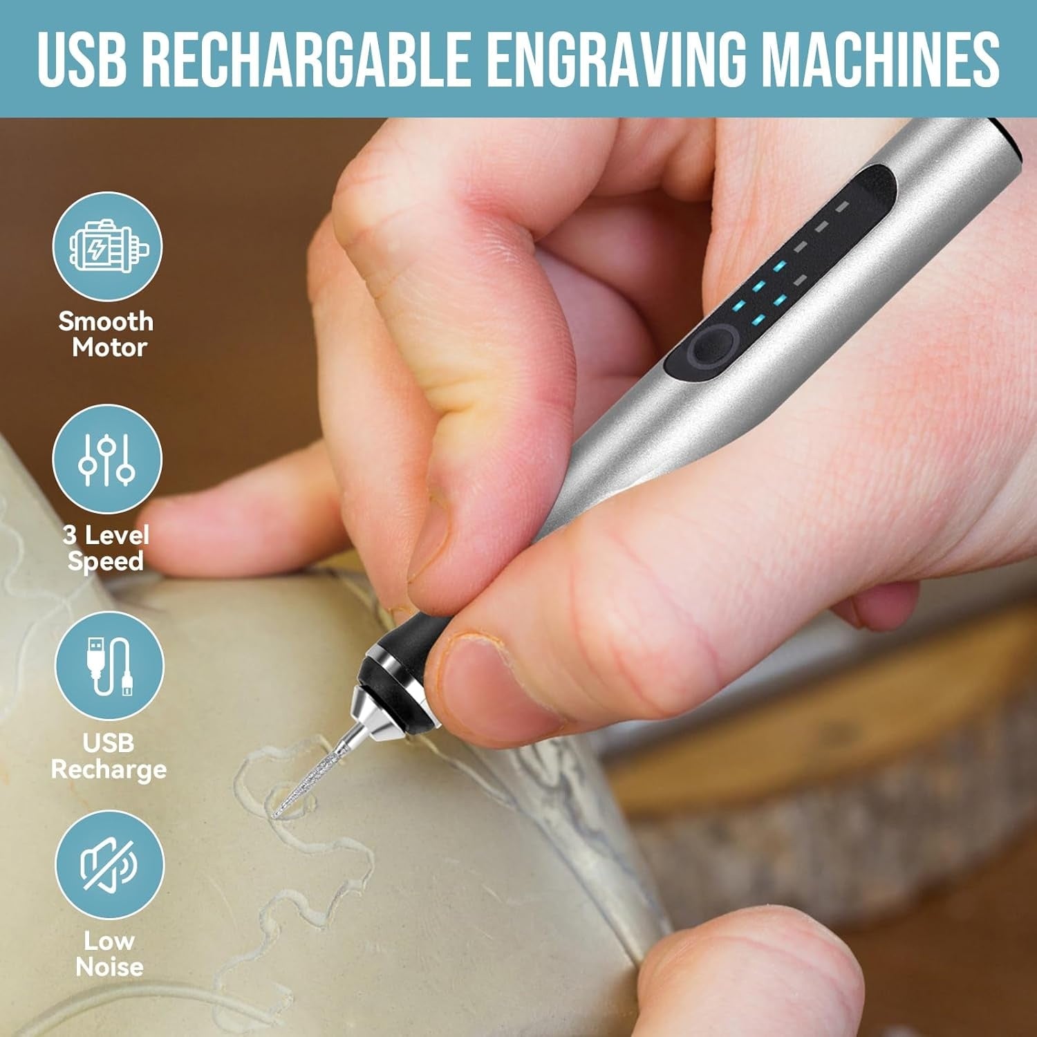 Electric Engraving Pen, A Cordless Engraving And Lettering Tool That Can Be Charged Via USB, Portable DIY Rotating Engraving Device, Suitable For Engraving On Jewelry, Wood, Glass And Stone.
