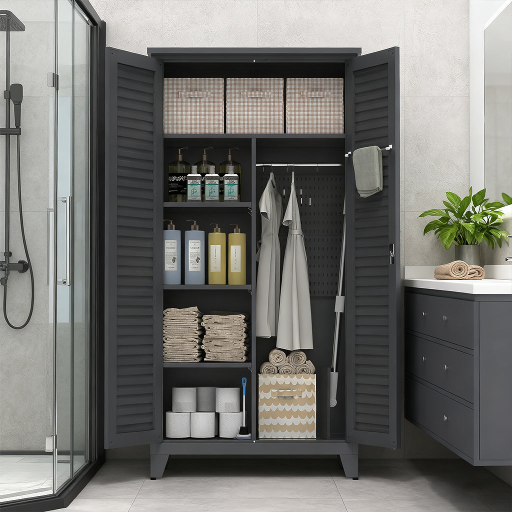 73'' Tall Metal Tool Storage Cabinet, With Ample Storage Space For Garage,Warehouse,Garden,Office, Living Room,Bathroom,Utility Room Slate