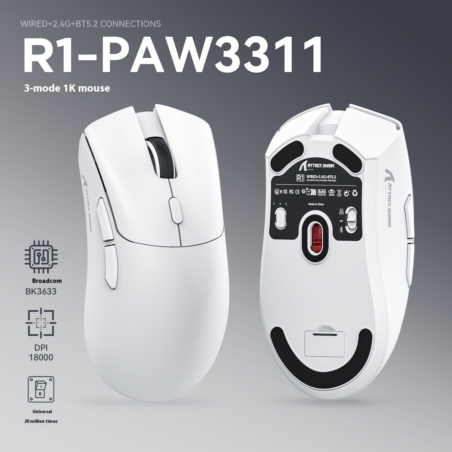 Attack Shark Wireless Bluetooth Three-model Lightweight Mouse E-sports Games Office