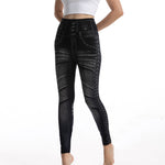 Womens Fashionable Printed Cotton Denim-Look Leggings