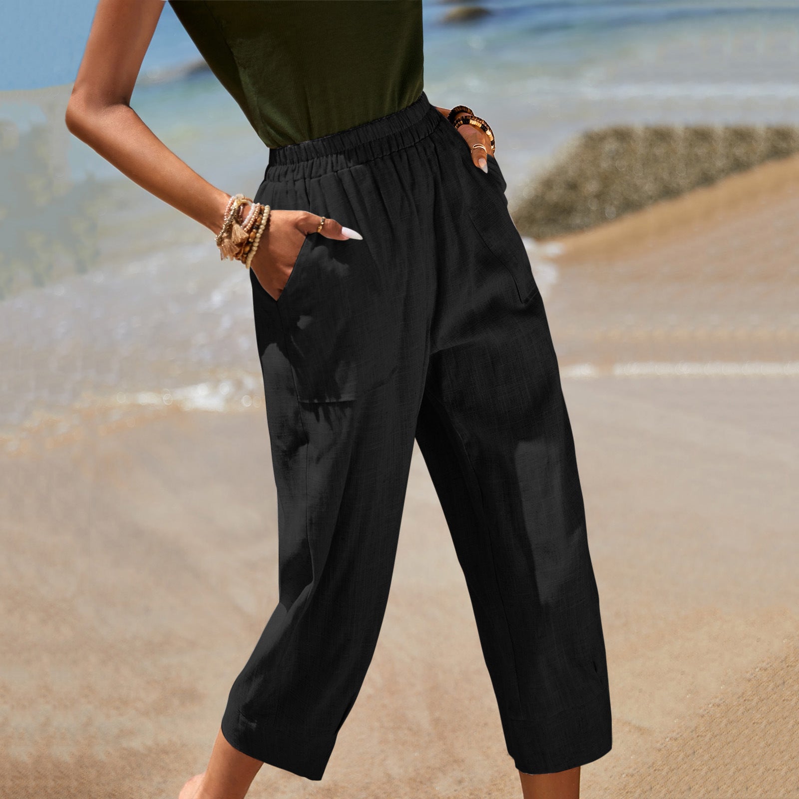 Casual Wide-leg Cotton-linen Relaxed-fit Tapered Pants