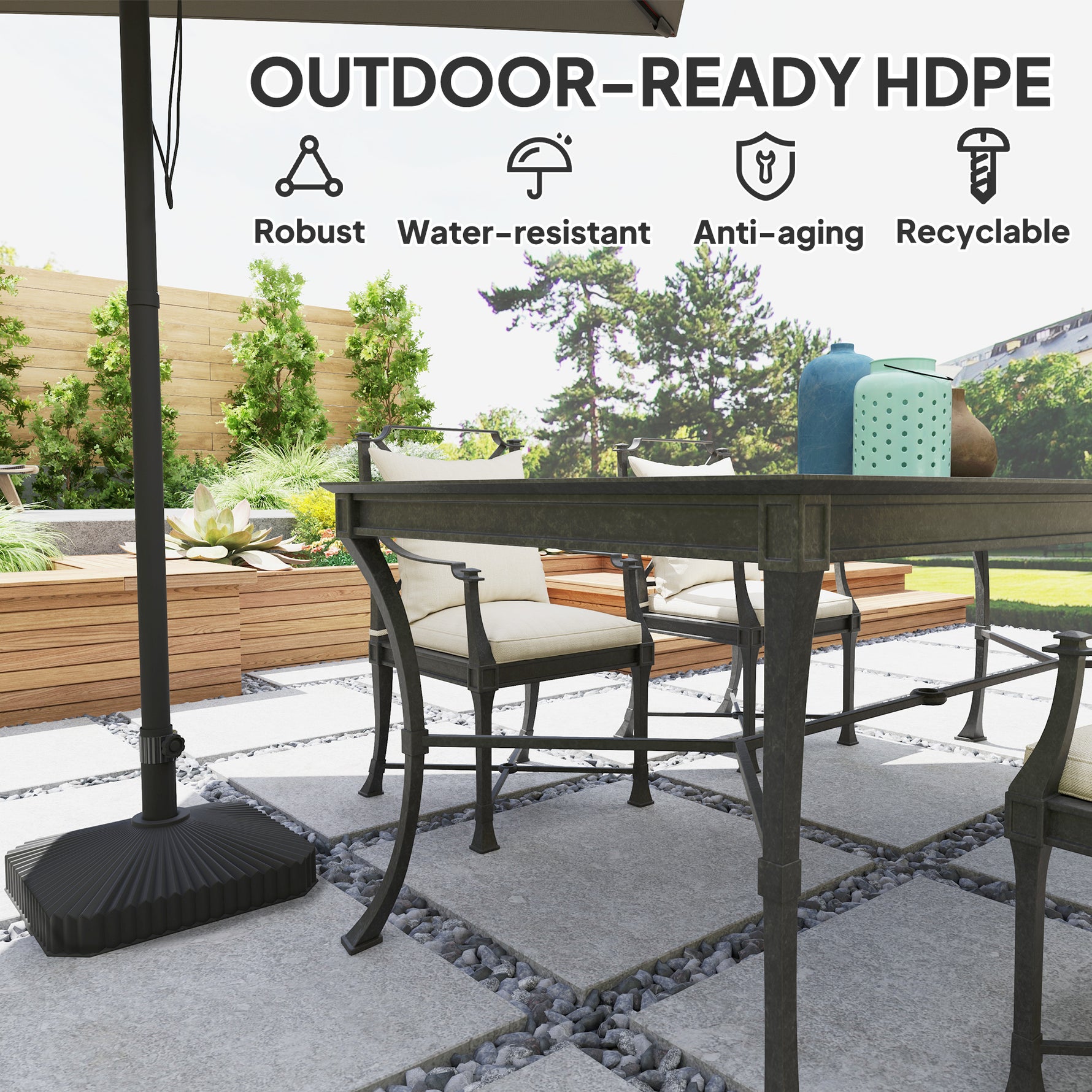 Square Patio Umbrella Base Holder, Heavy Duty Outdoor Umbrella Stand Base, Filled Up To 42lbs With Stand Or 33lbs With Water For Garden, Poolside, Black