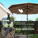 Garden Parasol 14.4 Ft. Double-Sided Sun Umbrella With Base, Patio Parasol With LED Solar Lights, Khaki