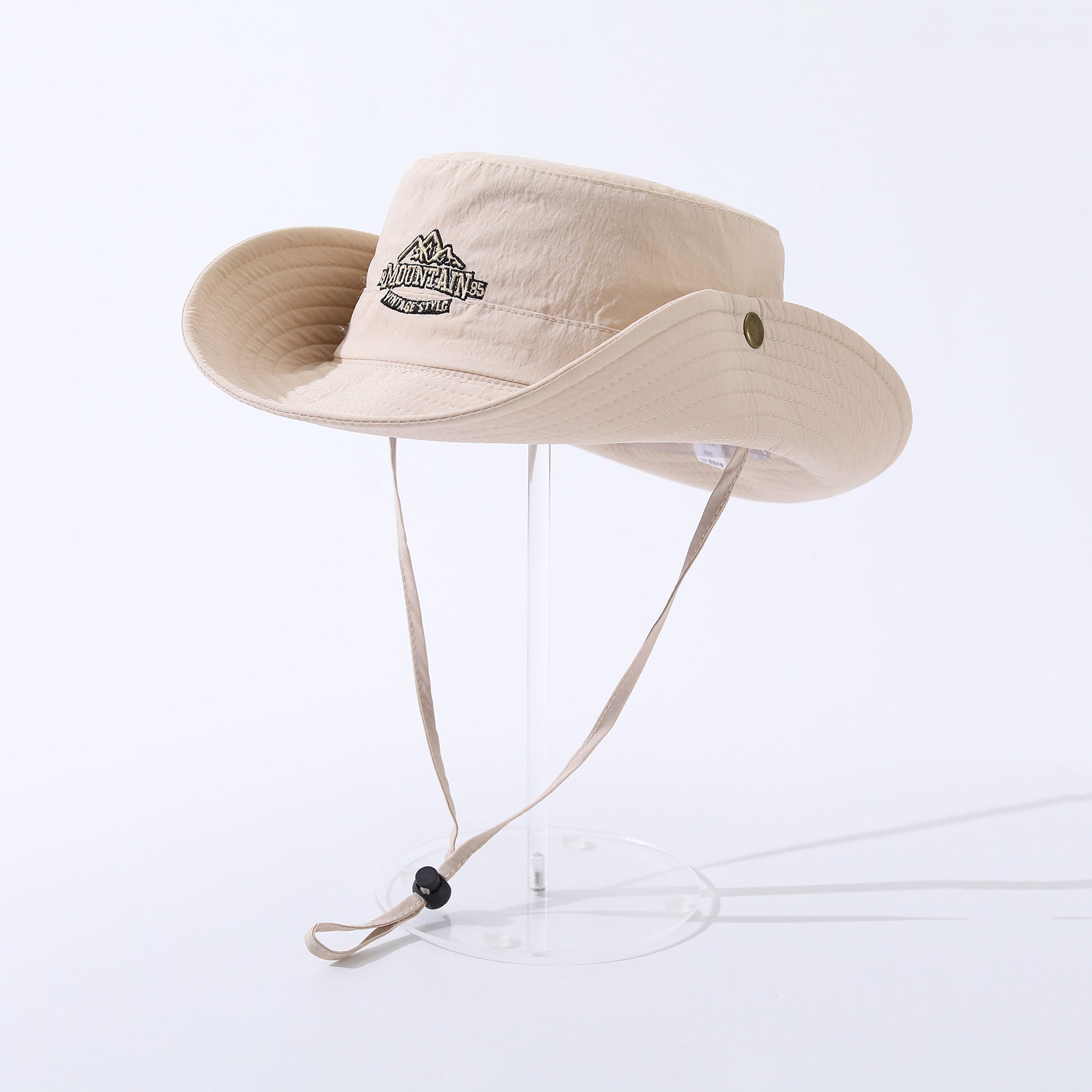 Embroidered Mountain Peak Letter Quick-drying Large Eave Sunshade Windproof Rope Adjustable Flanged Fashionable Casual Fisherman's Hat Outdoor Mountain Climbing, Fishing And Tourism