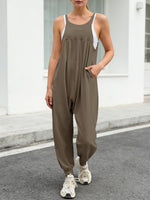 Fisoew Jumpsuits For Women Summer Casual Overalls Spaghetti Strap Sleeveless Pleated Rompers Jumpers With Pockets