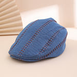 Soft-top Front Hat With Solid Color Stitching, Featuring A Trendy And Retro Design With A Brim. It Is A Newsboy-style Hat Suitable For Daily Casual Outings