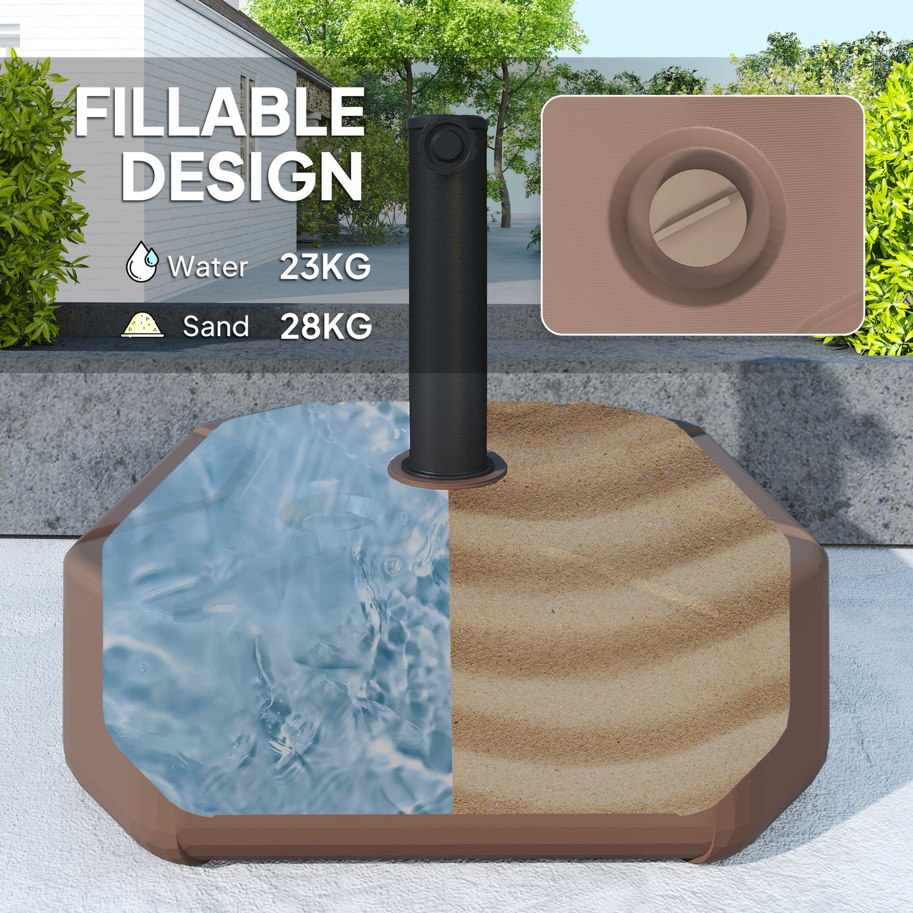 Square Patio Umbrella Base Holder, Heavy Duty Outdoor Umbrella Stand Base, Filled Up To 55lbs With Stand Or 44lbs With Water For Garden, Poolside, Brown