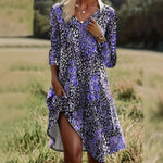 Womens Fashion V-Neck Printed Long-Sleeve Petite Floral Dress