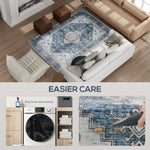 4x6 Area Rug, Vintage Washable Rug, Non-Slip Floor Carpet For Living Room, Bedroom, Dining Room, Blue