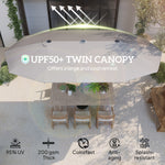 15ft Double-Sided Outdoor Umbrella With Solar Lights, Extra Large Aluminum Patio Umbrella With Crank, Dark Gray