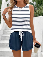 Striped Print Sleeveless Two-Piece Set For Women