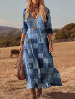 Personalized Retro Chic V-Neck Long-Sleeve Dress