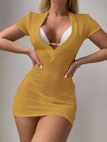 Sunscreen Women's High-Stretch Deep V-Neck Sexy Slimming Sheath Dress