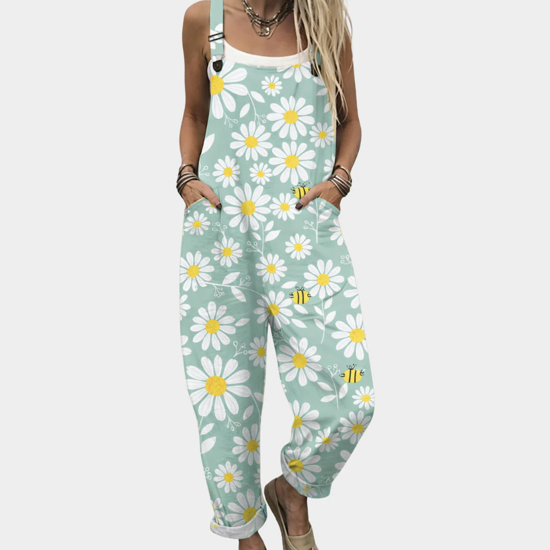 Printed-button Suspender Casual Pants Suspender Trousers