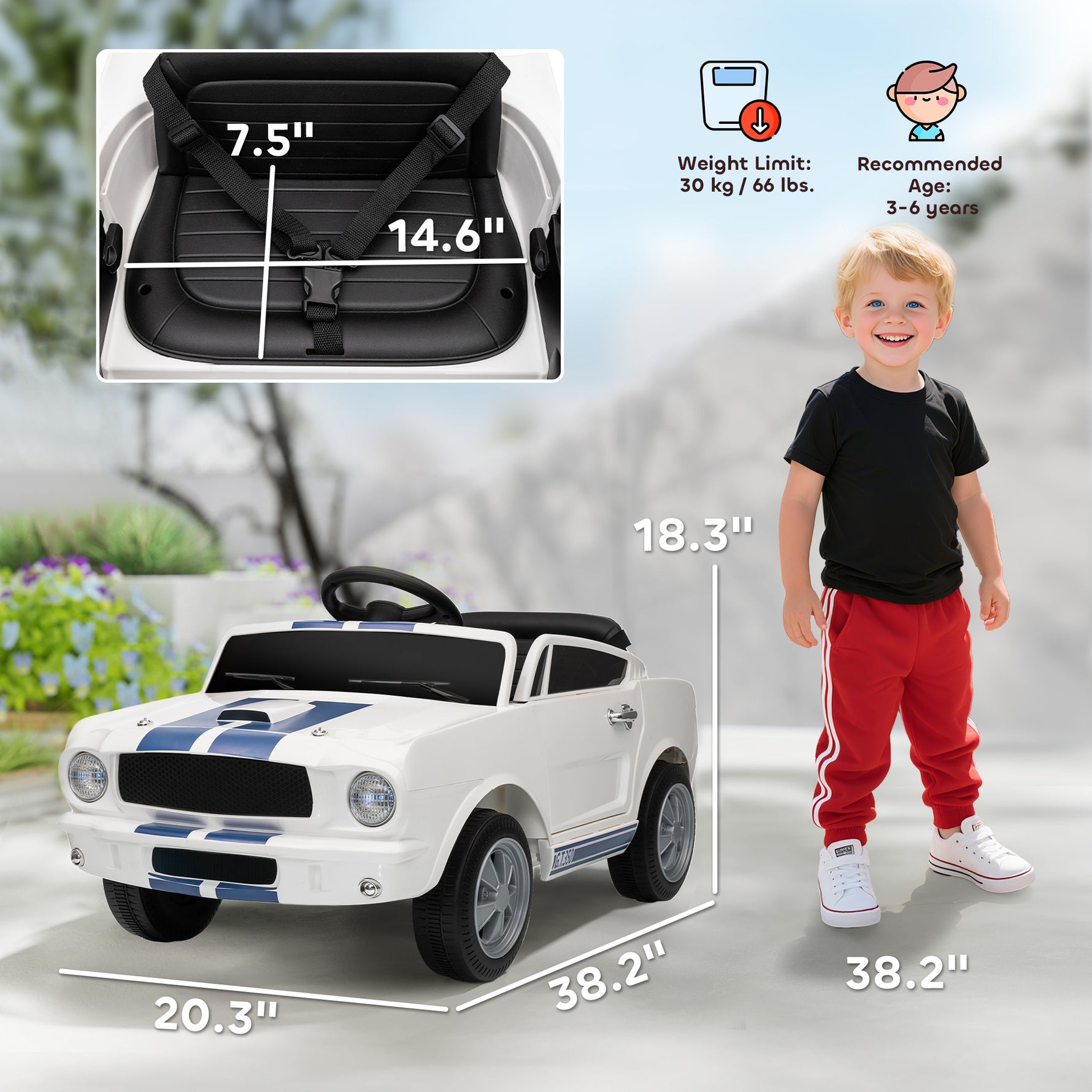 Ride On Car With Remote Control, Adjustable Speed, MP3, Smooth Start, LED Lights, White