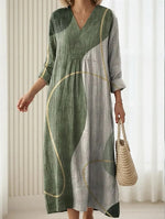 Plus-size V-neck Casual Long-sleeve Dress