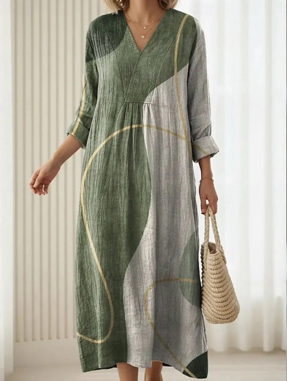 Plus-size V-neck Casual Long-sleeve Dress