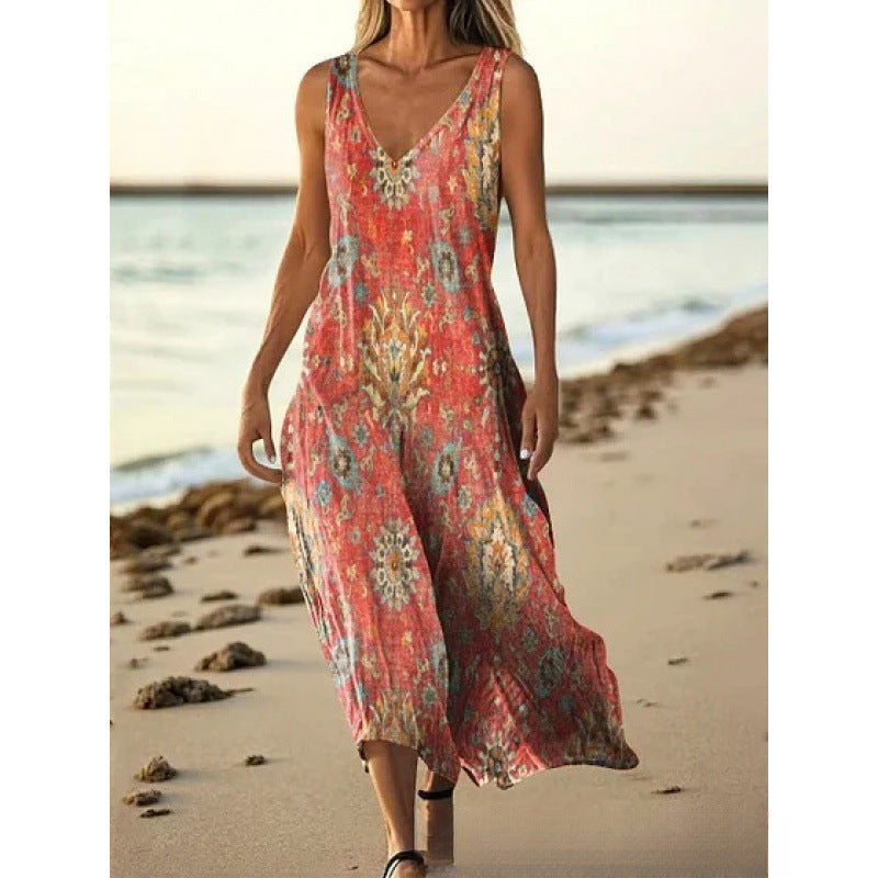 Sleeveless Casual Printed Elegant Slim-fit Dress