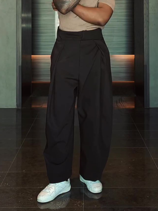 Black High Waisted Pleated Balloon Pants